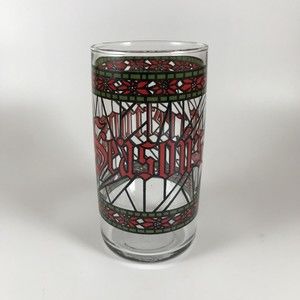 Vintage Houze Seasons Greetings Holiday Tumbler Stained Glass Design